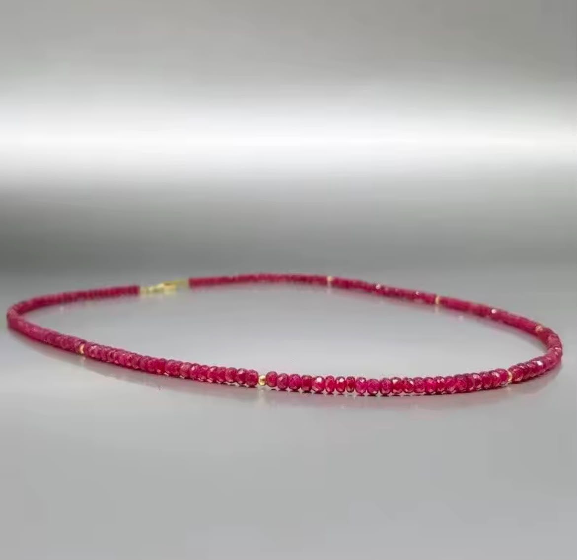 Natural Red Ruby 2-4mm Faceted Beaded Necklace Round Gemstone Choker