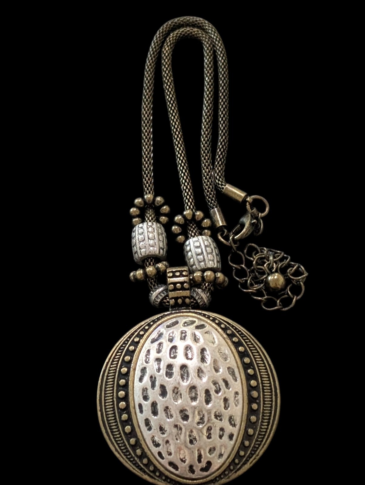 1928 Jewelry Co Mixed Metal Magnetic Hinged Enhancer Pendant Mesh Necklace Boho
