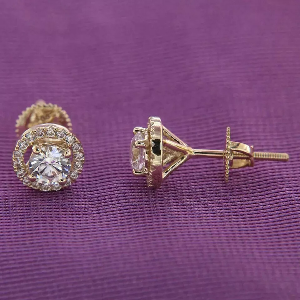 2 CT Lab Created Round Diamond Screw Back Womens Earrings 14K Yellow Gold Finish