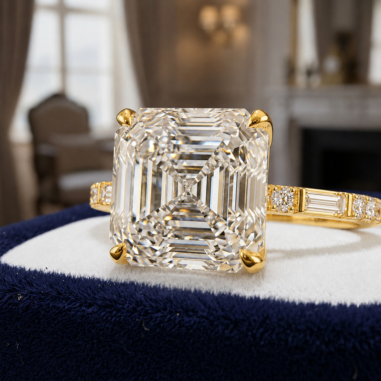 14K Yellow Gold IGI Certified Lab Grown Diamond Wedding Ring 3.90 Ct Asscher Cut