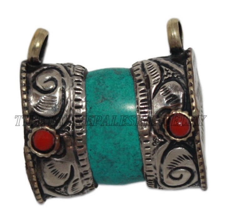 Turquoise Pendant Boho Pendant Silver pendant Tibetan Pendant Nepalese Pendant
