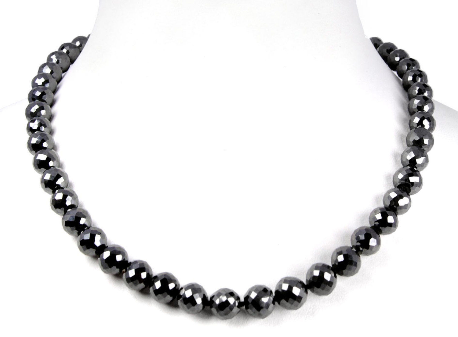 8 mm Certified Black Diamond Faceted Beads Necklace Length 22 inches !Ideal Gift