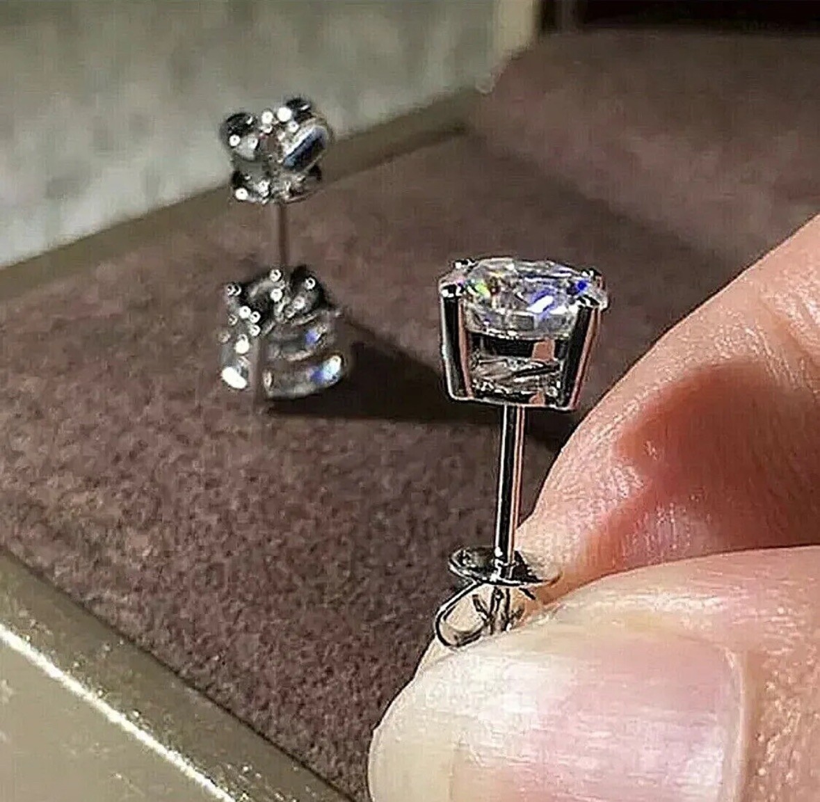 1.00 Ct Round Cut FL/D Lab Created Stud Earrings 14k White Gold 6mm Push Back