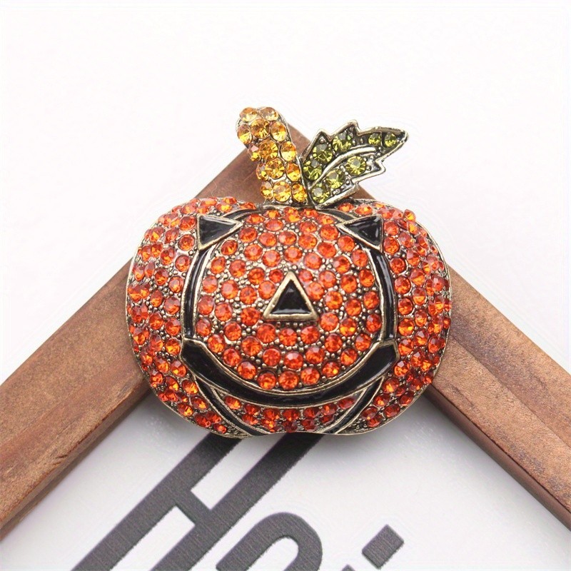 Halloween Rhinestones Vintage Large Pumpkin Head Brooch Fashion Holiday Pin