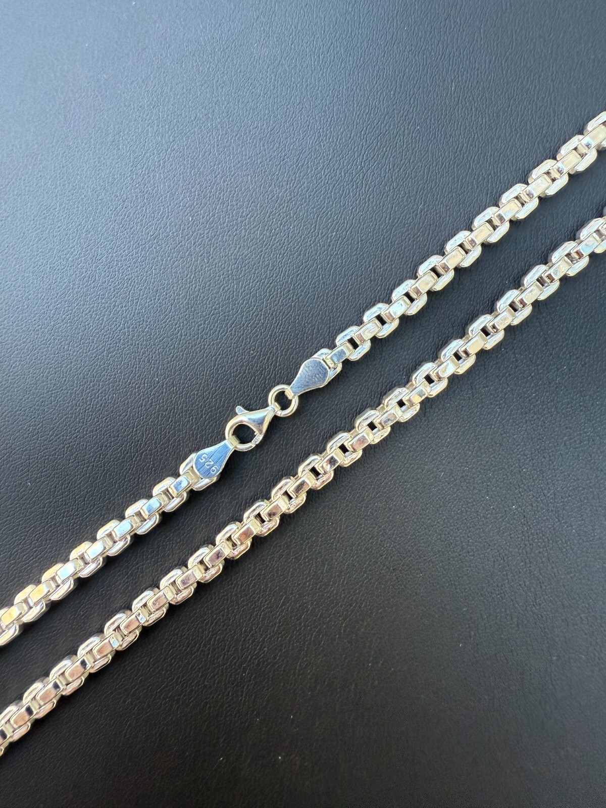 Real 925 Sterling Silver 5mm Men’s Puff Box Rolo Hermes Link Chain Necklace