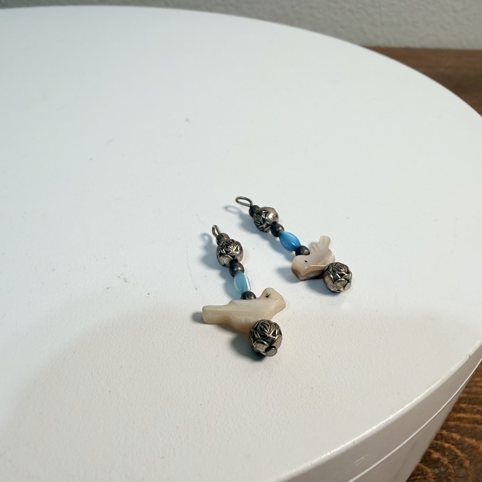 Vintage Sterling and Carved Bird Earrings Parts Native American Missing Hoop