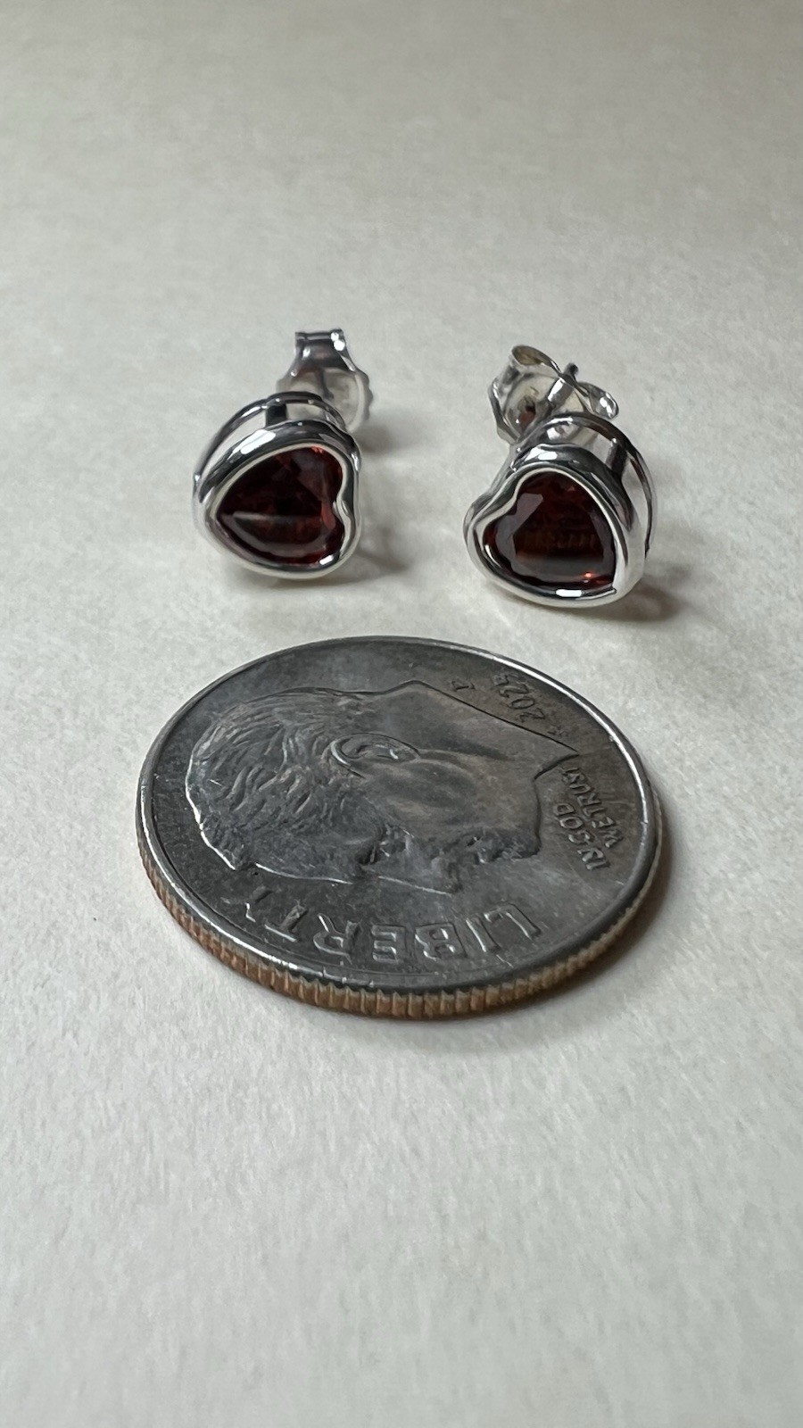 Heart-Shaped Garnet Bezel Stud Earrings, 925 Sterling Silver Butterfly Back