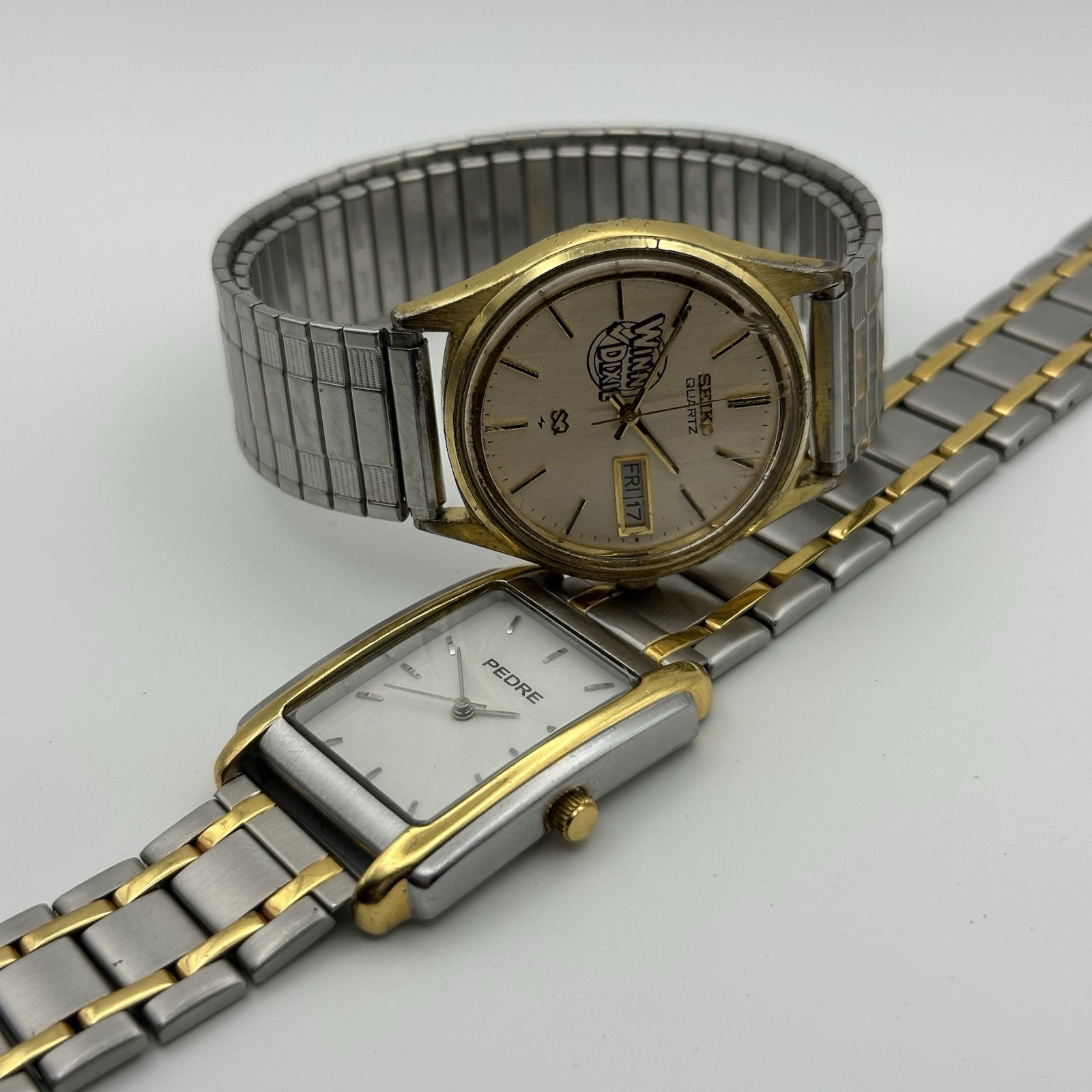 Seiko Quartz Day-Date Round Watch + Pedre Rectangular Two-Tone Watch Lot
