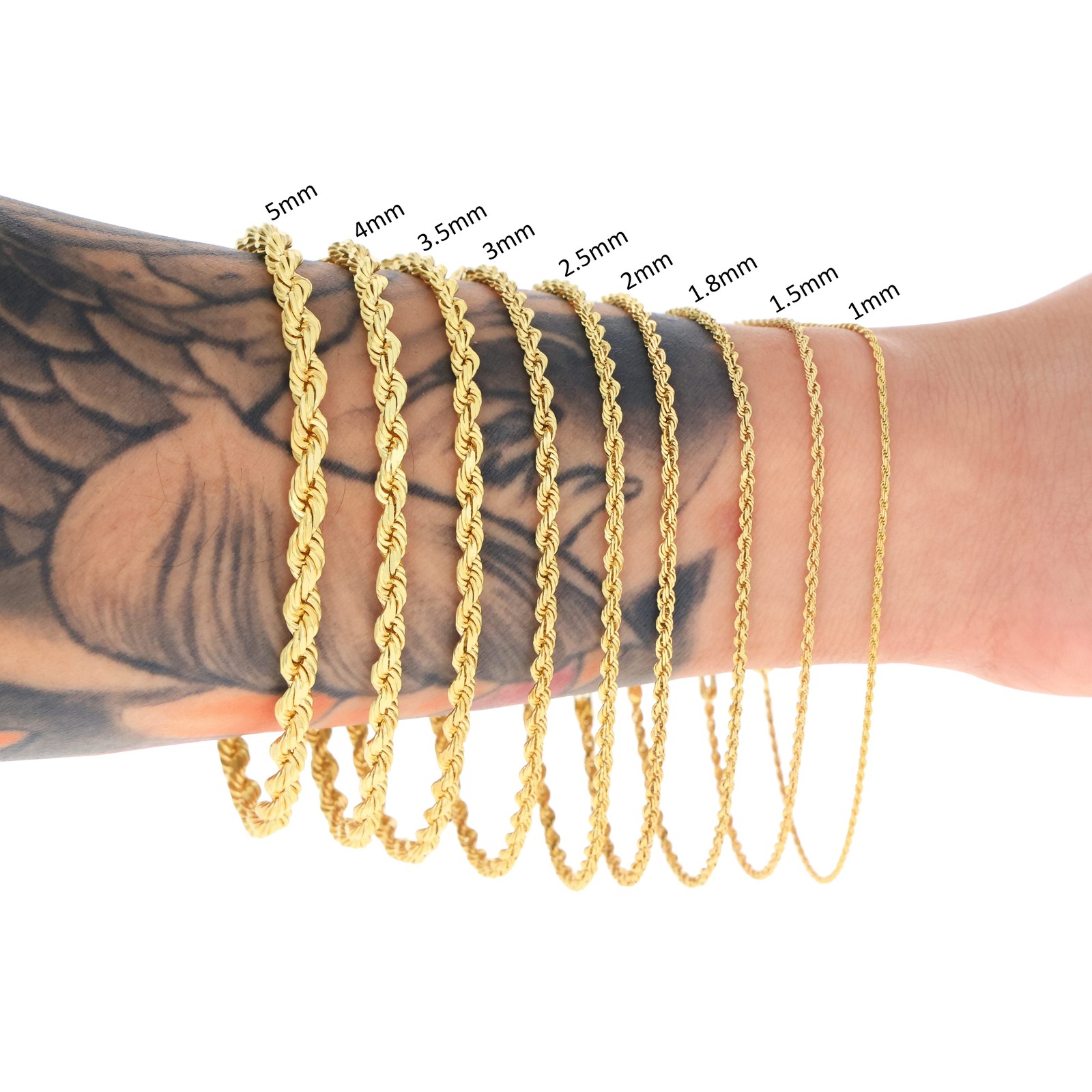 10K Yellow Gold Solid 1mm-10mm Rope Chain Necklaces Bracelets Mens Women 7″- 30″