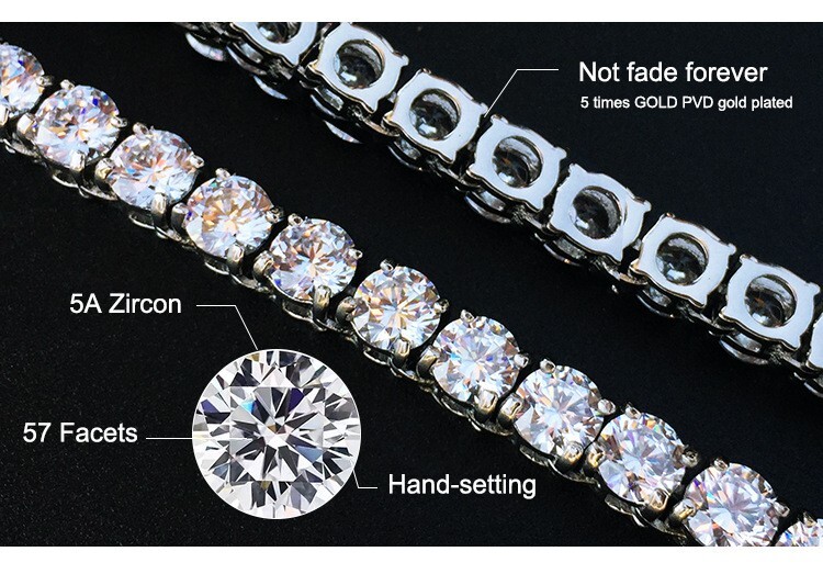 Mens Gold Plated Solid Stainless Steel Tennis Chain Necklace Bracelet 3mm-6mm