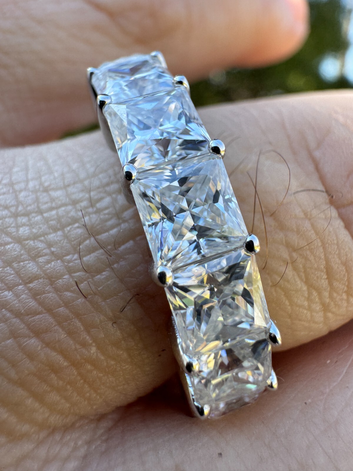 Real Princess Cut Moissanite Eternity Band Wedding Ring 925 Silver 2-5mm Square