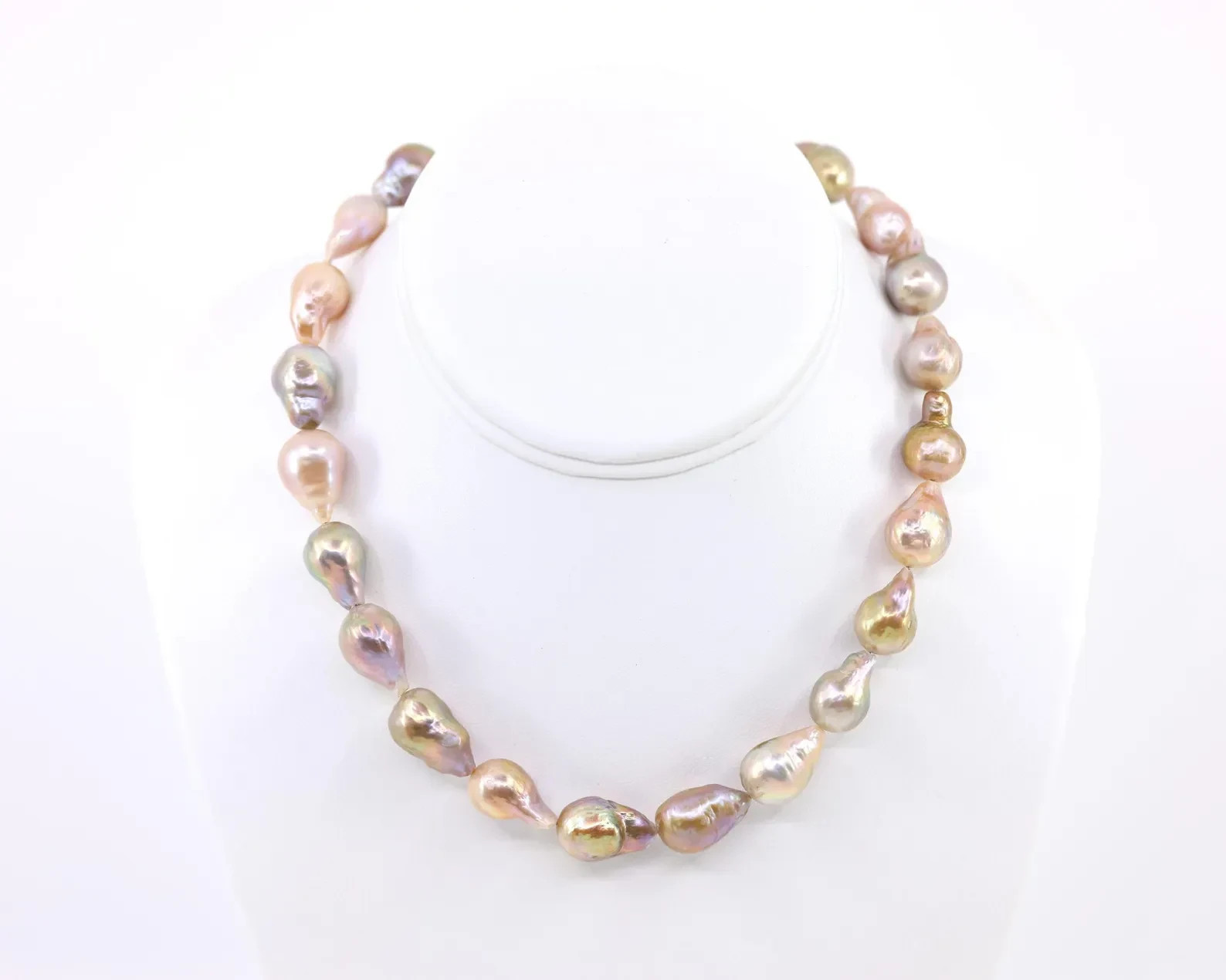 Baroque Pearl Necklace | Solid 14K Gold | 12x18mm Multicolor Freshwater Choker