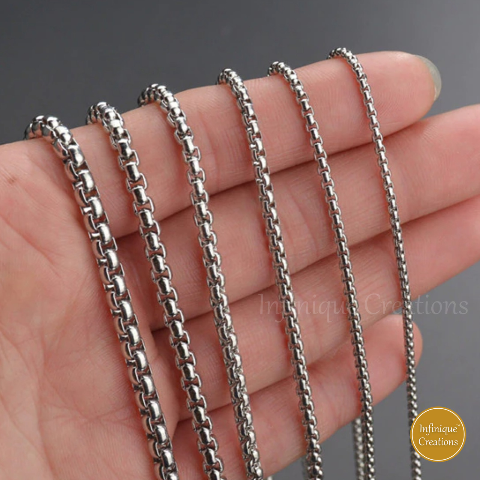 Stainless Steel Silver Round Box Chain Bracelet Necklace Men Women 1.5-5mm 7-38″