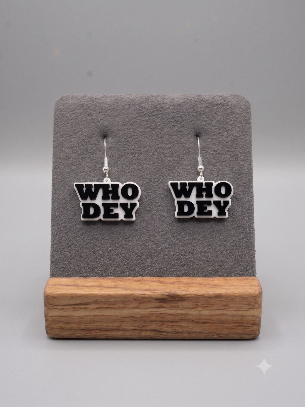 Who Dey Dangle Earring in White & Black