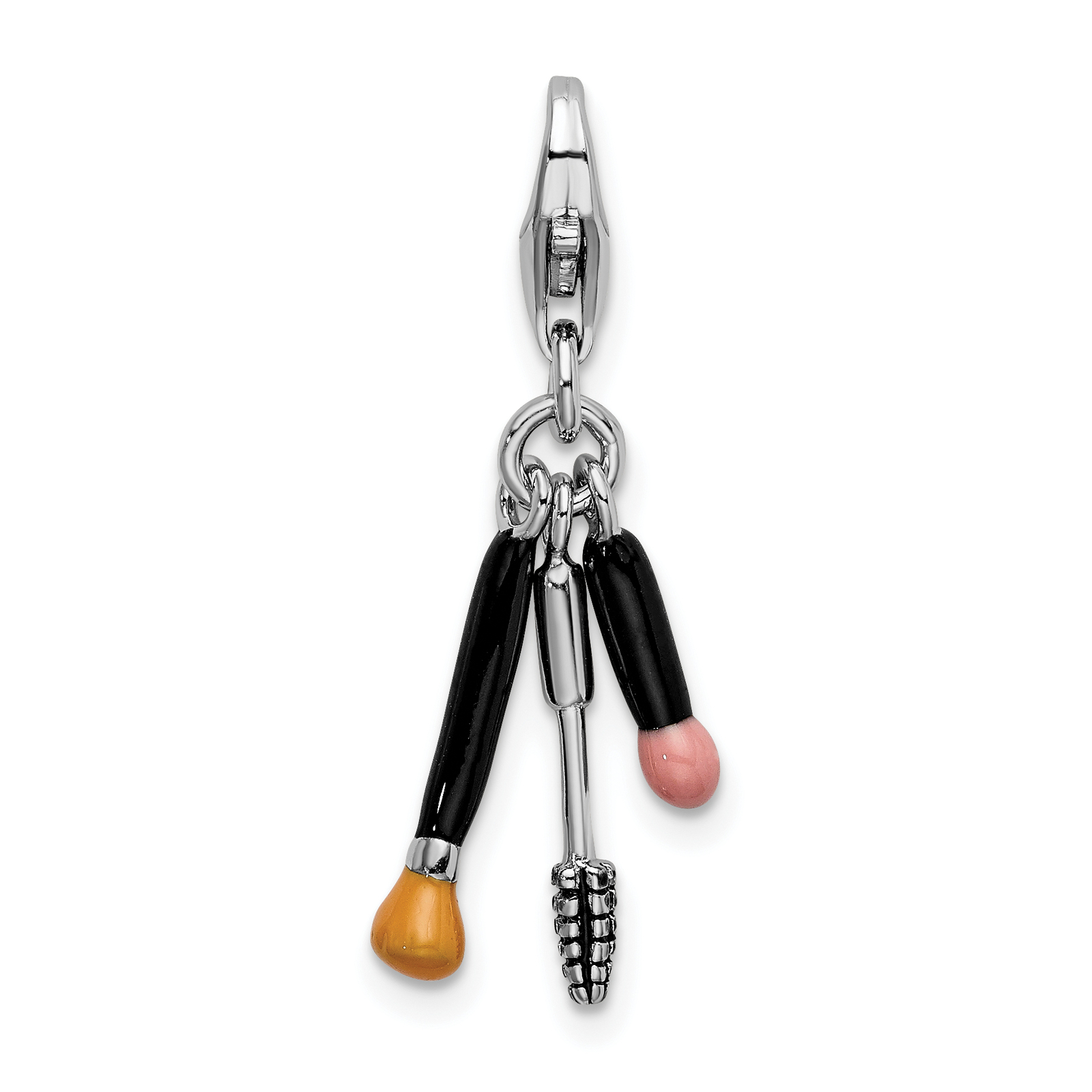 Amore La Vita Silver Polished 3-D Enameled Polished Makeup Charm with Fancy Lob