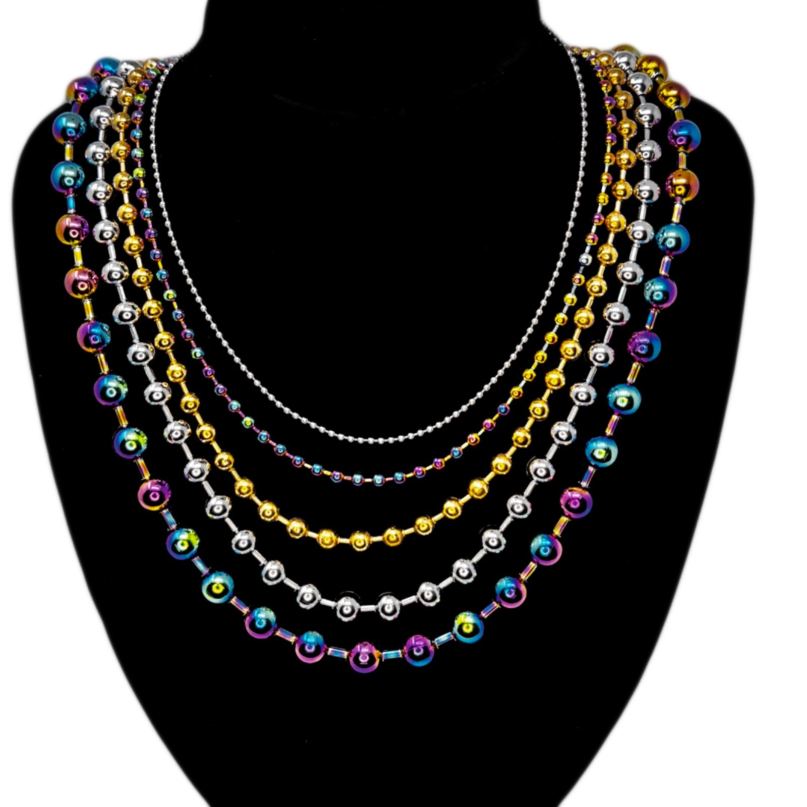 16-36″ Stainless Steel Bead Ball Necklace Silver Gold Multicolor 2/4/6/8/10mm