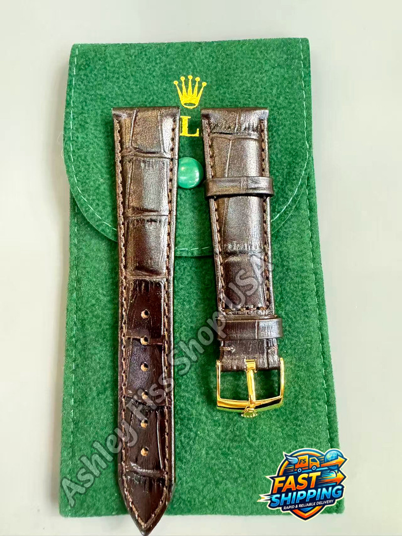 ROLEX Genuine Brown Crocodile Leather Watch Strap 20-16mm Gold Buckle NOS Rare