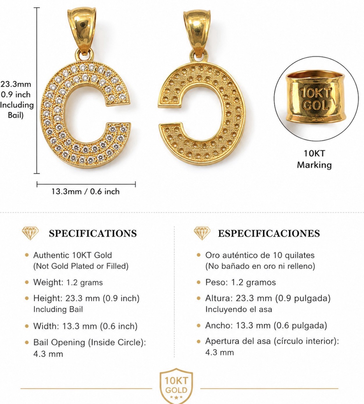 10kt Gold Letter C 1.2gm