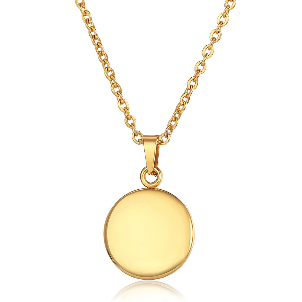 Gold Plated Stainless Steel Round Blank Tag Charm Necklace Box/Curb/Figaro/Rolo