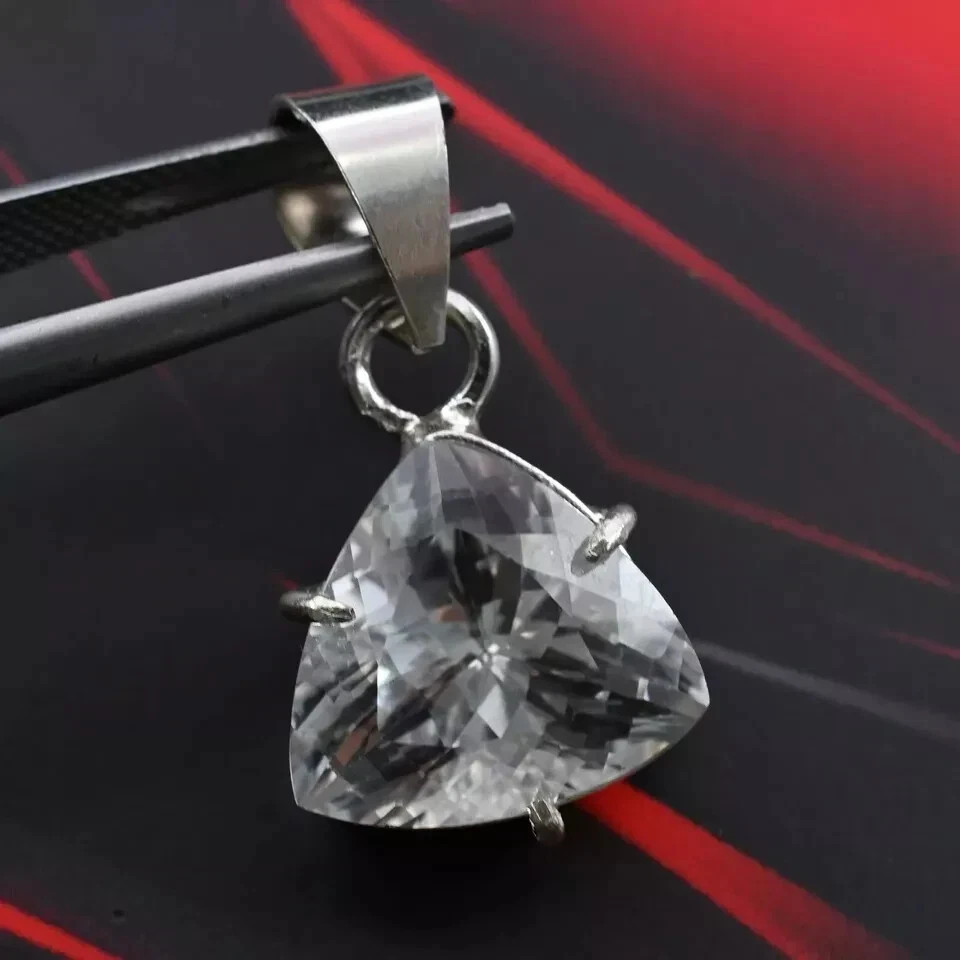 Natural White Sapphire Trillion Cut 29 Ct Loose Gemstone 925 Silver Pendant