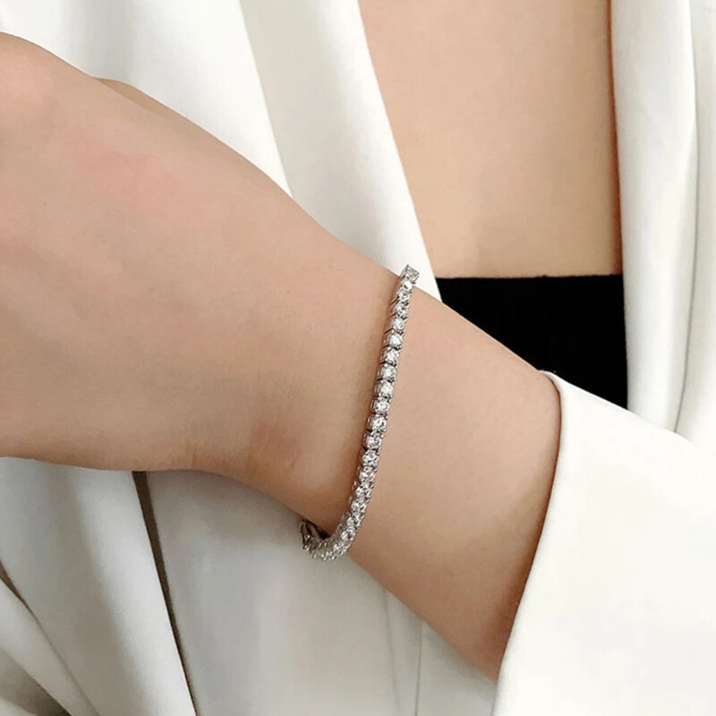 2.5-6.5mm Round Moissanite Tennis Bracelet Women Men 925 Sterling Silver Chain