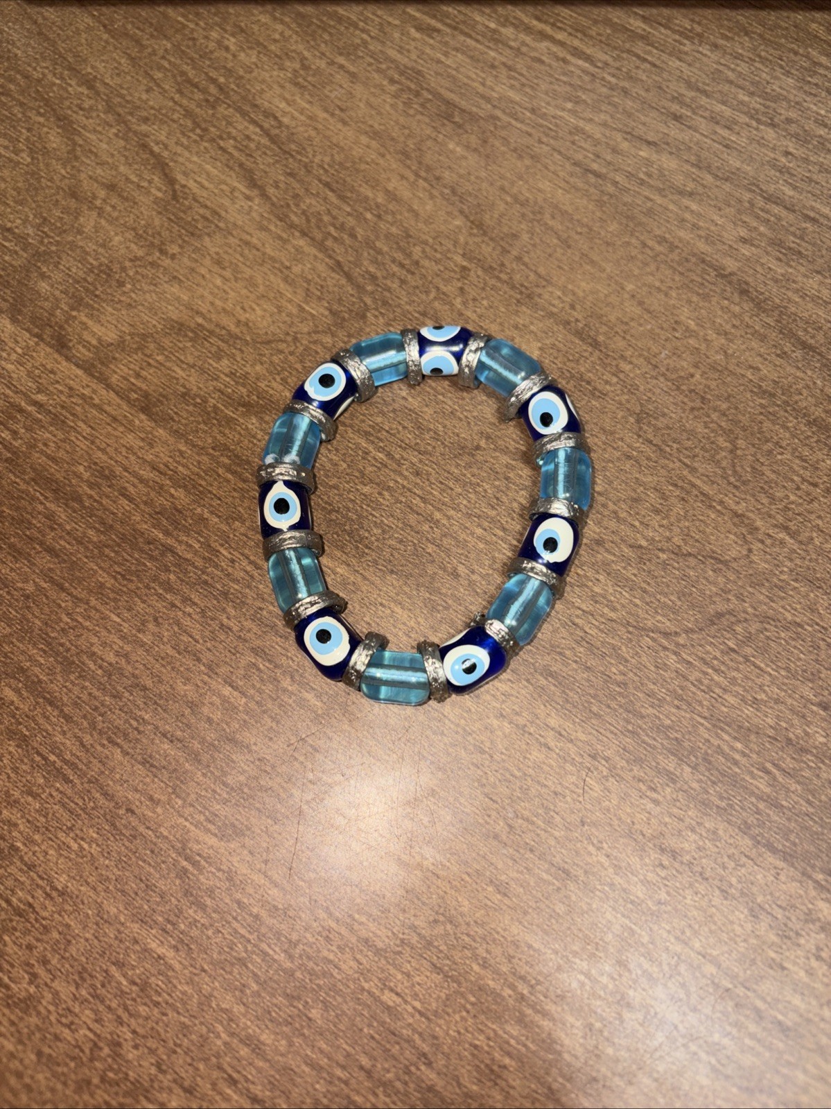 Handmade Blue Glass Bead Evil Eye Bracelet Stretch For Good Luck & Protection