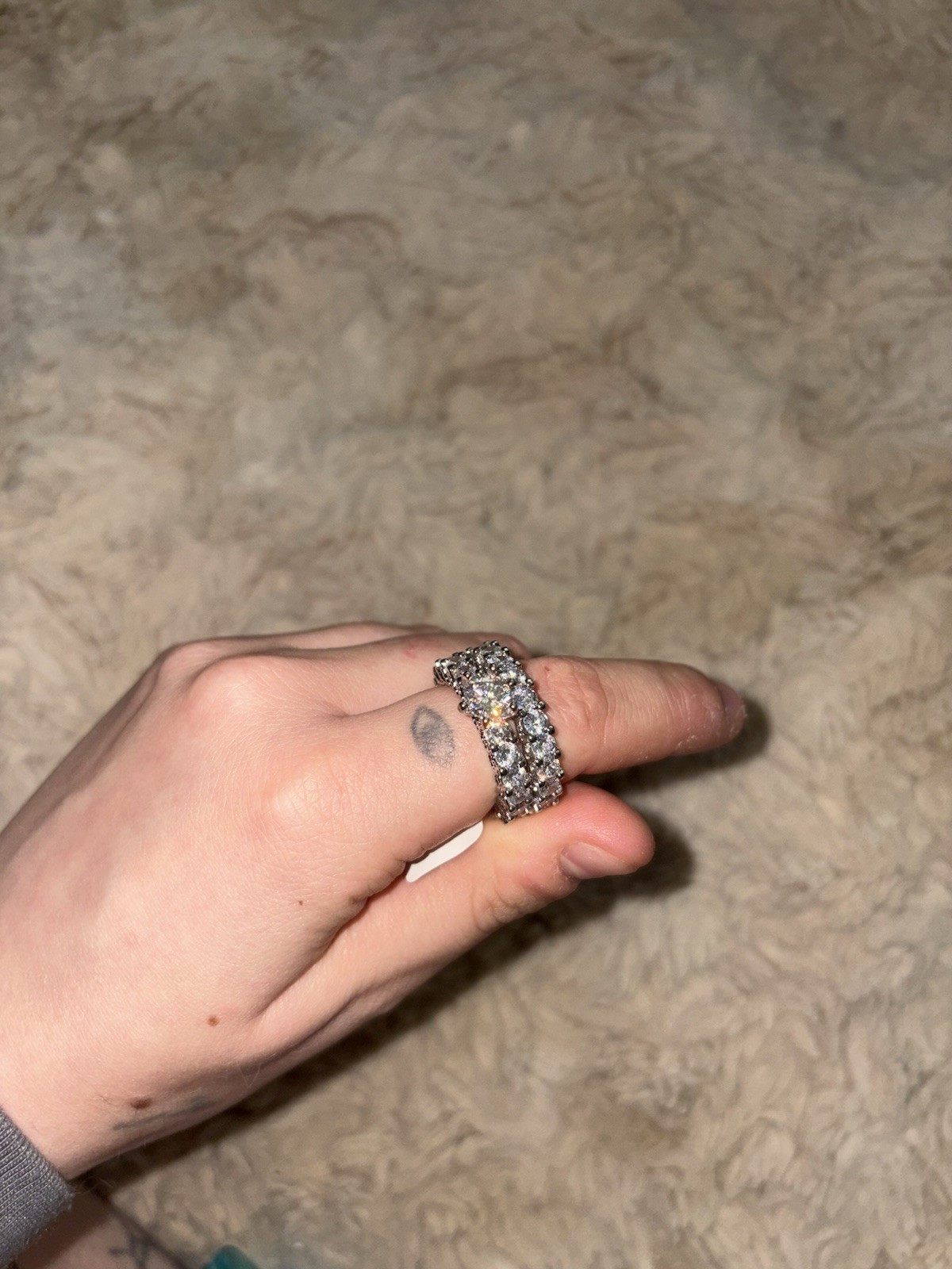 White Round Moissanite Multi Row Band Ring Silver Tone Size 8 two piece