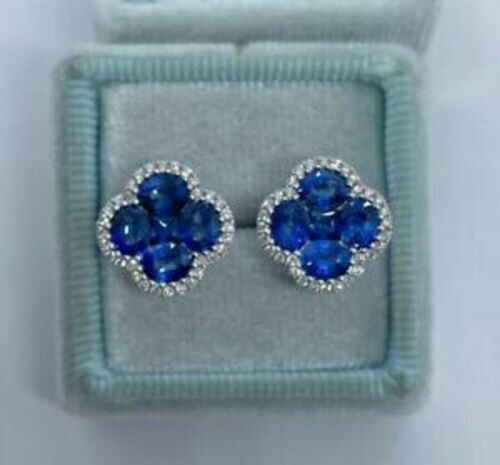2Ct lab created Sapphire Push Back Flower Stud Earrings 14K White Gold Finish