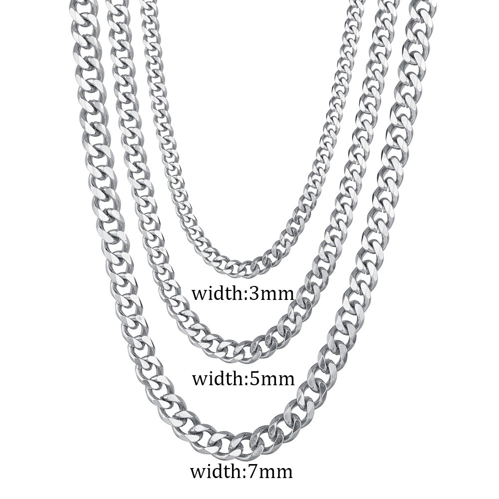16-24″ Stainless Steel Silver Chain Cuban Curb Womens Mens Necklace 3/5/7mm