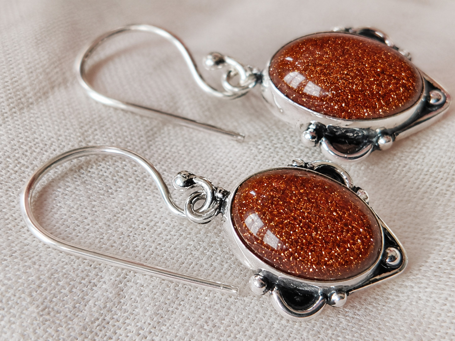 Handmade Goldstone Dangle Drop Earrings 925 Sterling Silver Boho Gift for Women