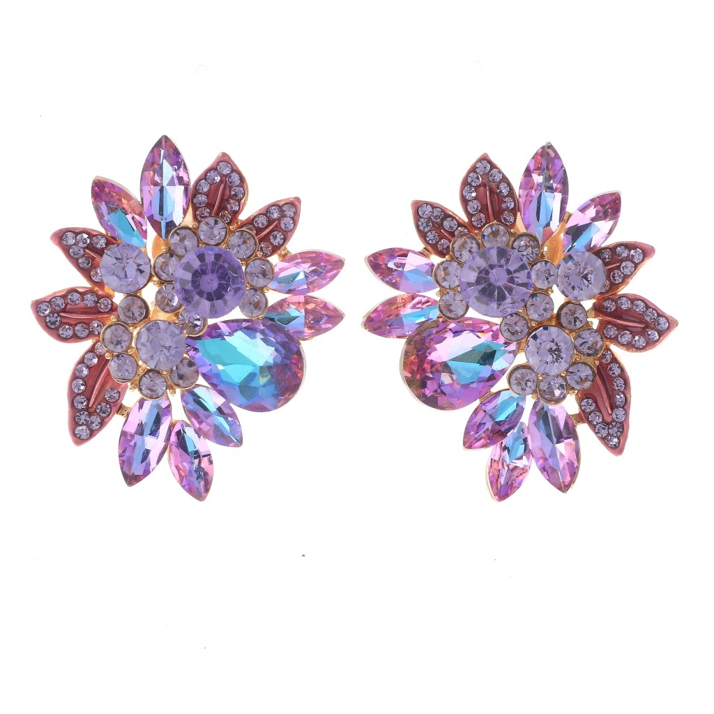 Gold Tone Alloy Metal Crystal Rhinestone Clip-On Earrings ER2665-LV
