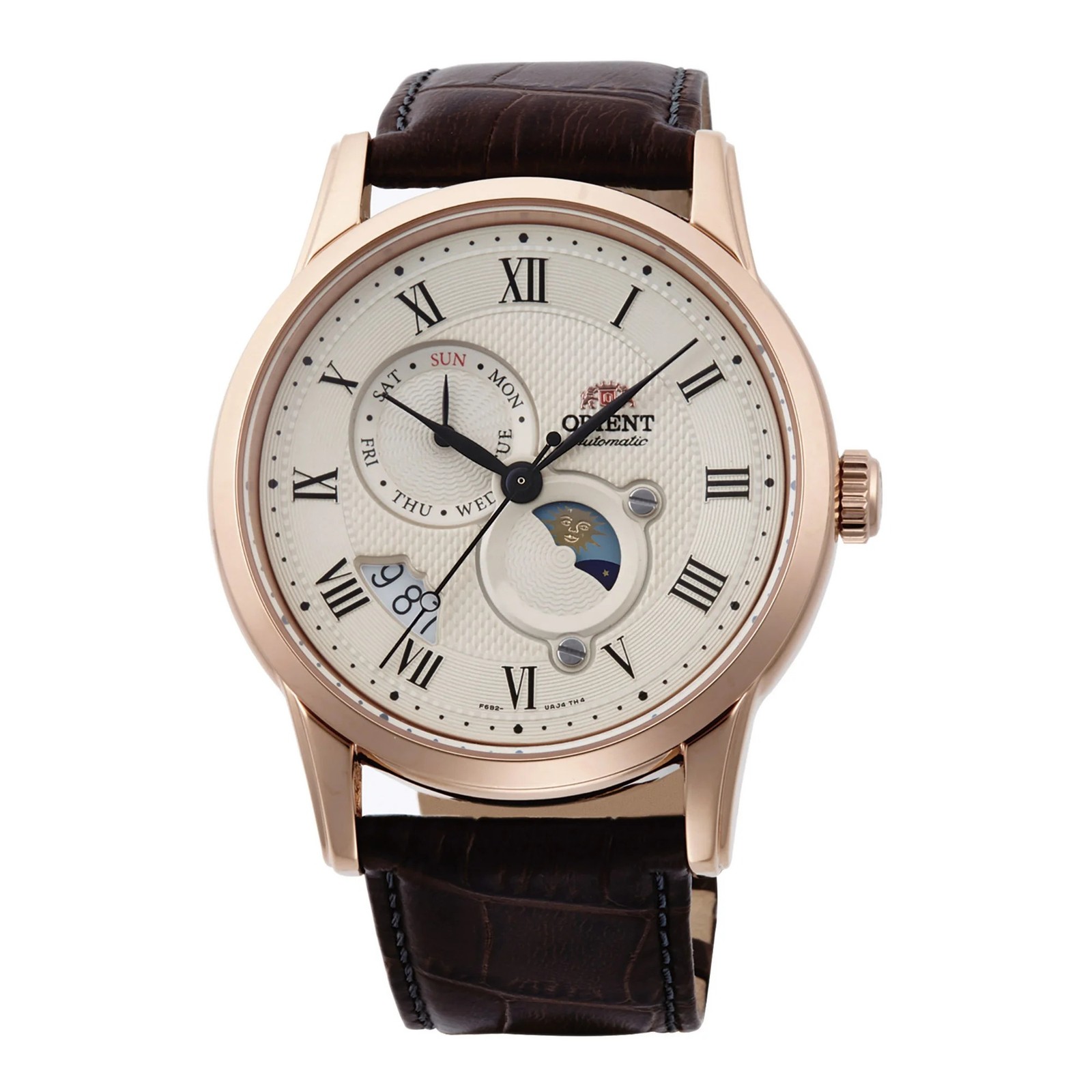 ORIENT SUN & MOON RA-AK0007S30B Brown Beige Rose Leather Automatic Watch
