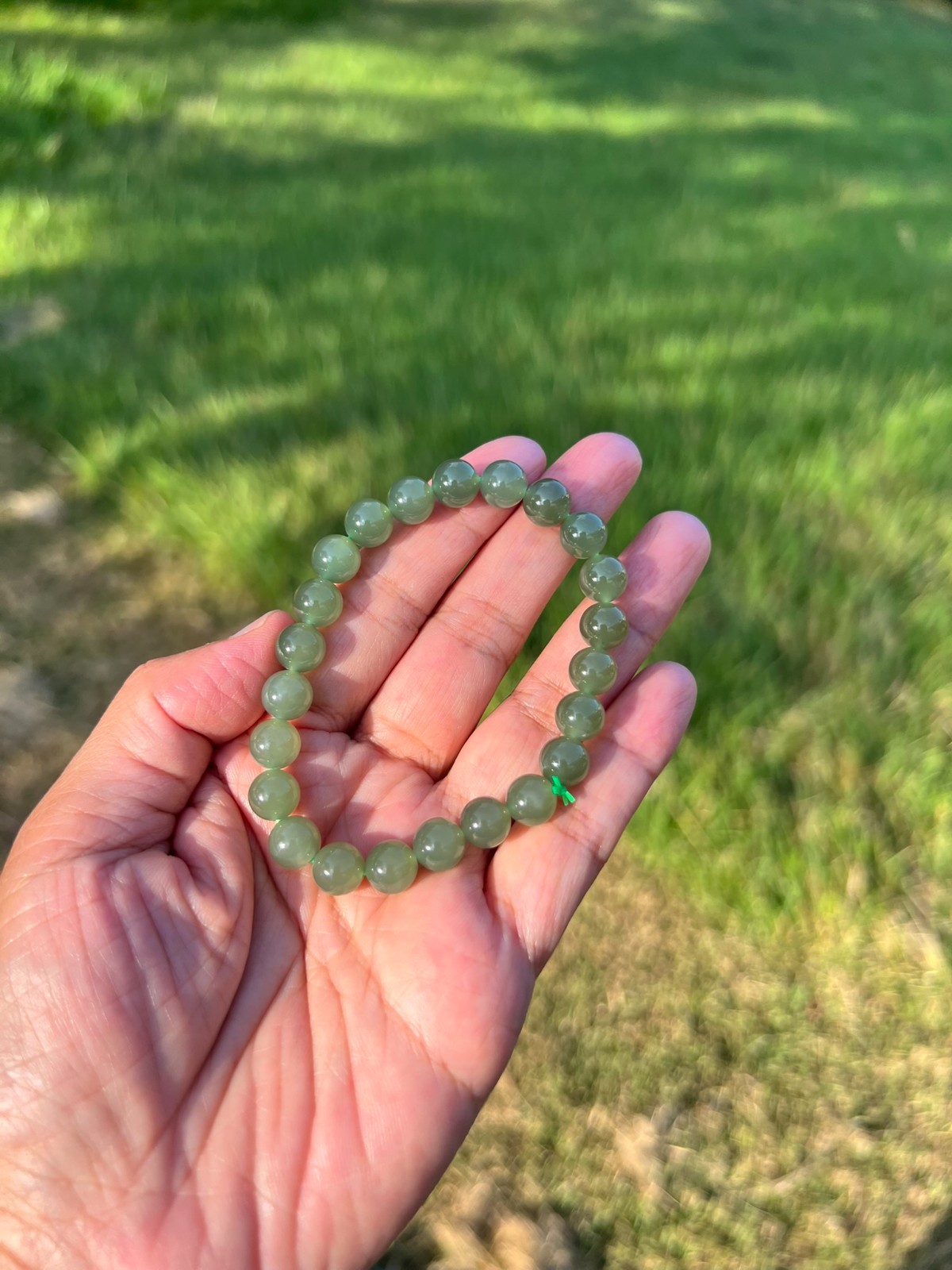 Transparent Green Nephrite Jade 7.8mm Bead Bracelet H398 b