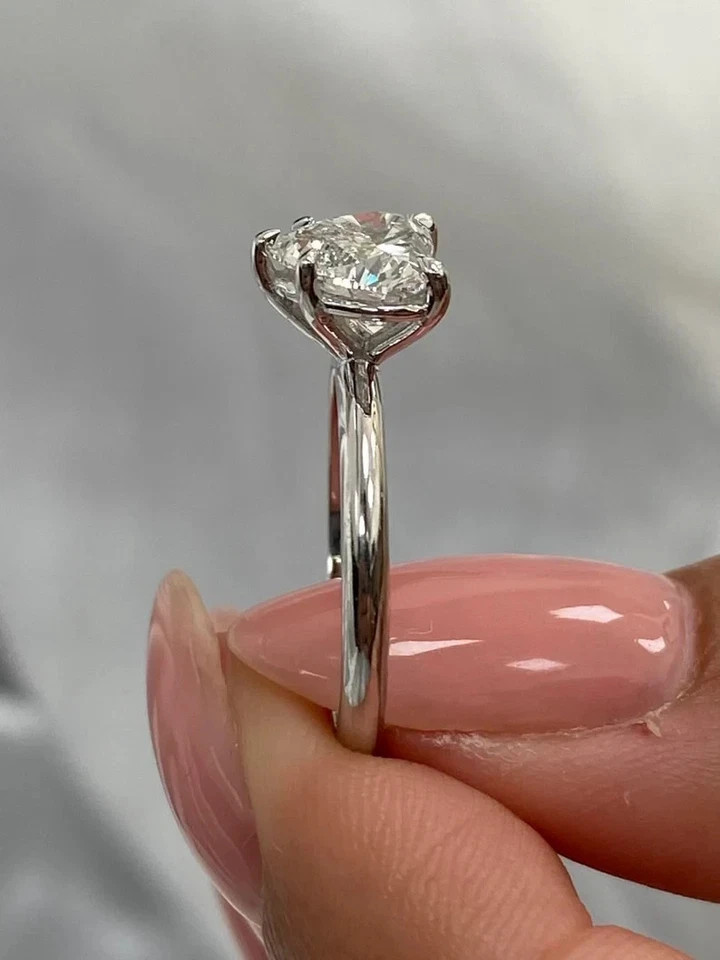 Diamond Wedding Ring IGI Heart Cut 2 Carat 14k White Gold Lab Grown E F VVS CVD