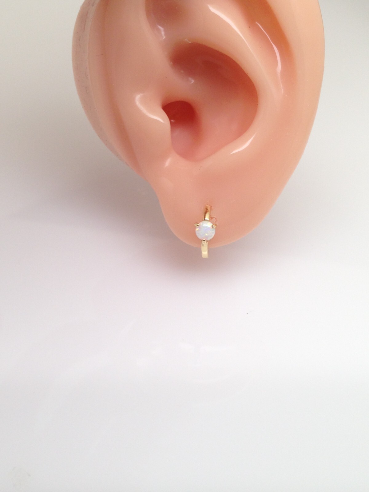 925 Sterling Silver White Opal Huggie Hoop Earrings VERY SMALL 10mm/7.8mm x1mm