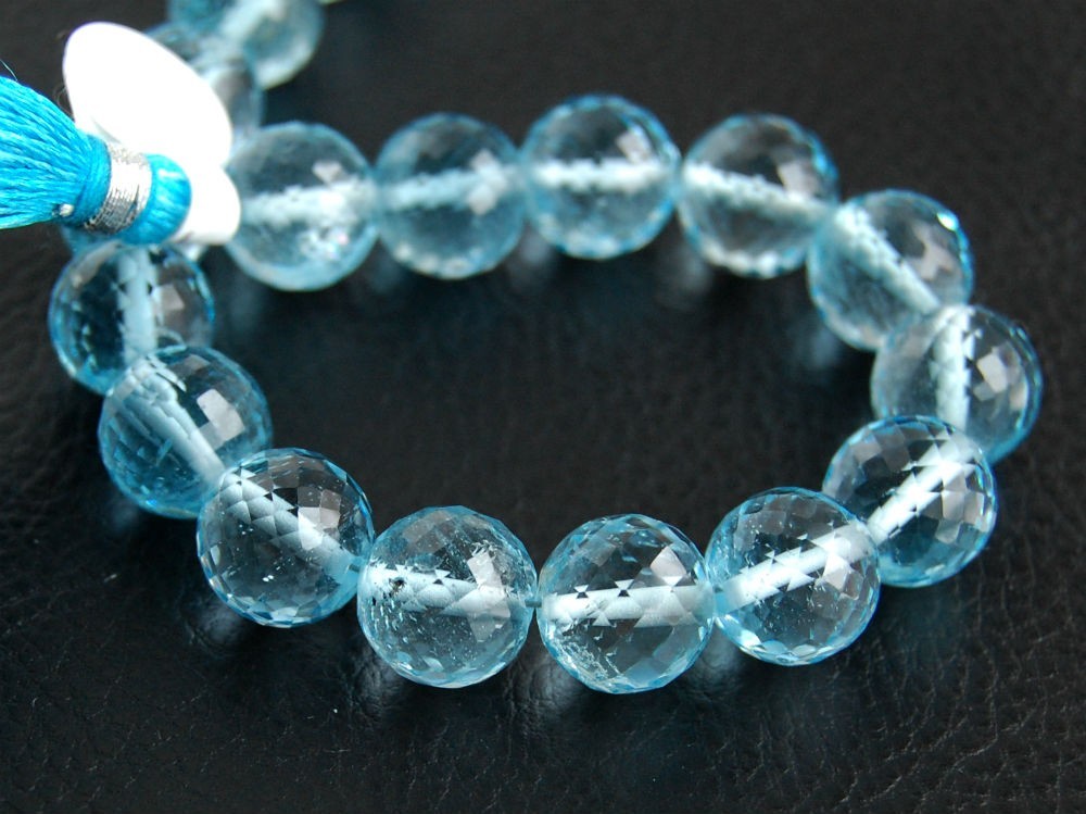 11mm BIG SKy Blue Topaz Faceted Round Ball Semi Precious Gemstone Bead (1pc)