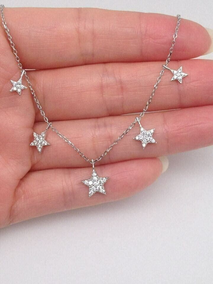 2.20Ct Round Cut Lab-Created Diamond 14k White Gold Finish Women’s STAR Necklace