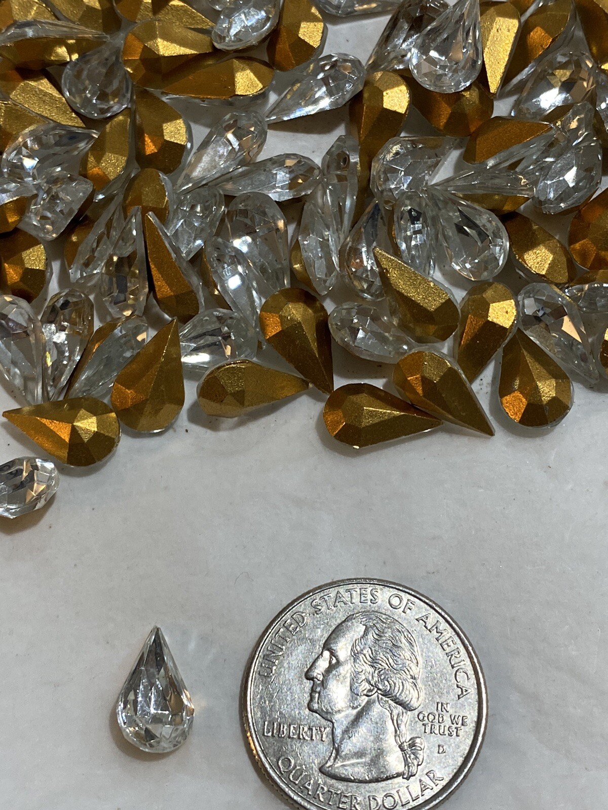 13×7.8mm Pointed Back Pear Crystal Gold Foiled Glass Jewel (1 GROSS/144 PCS)