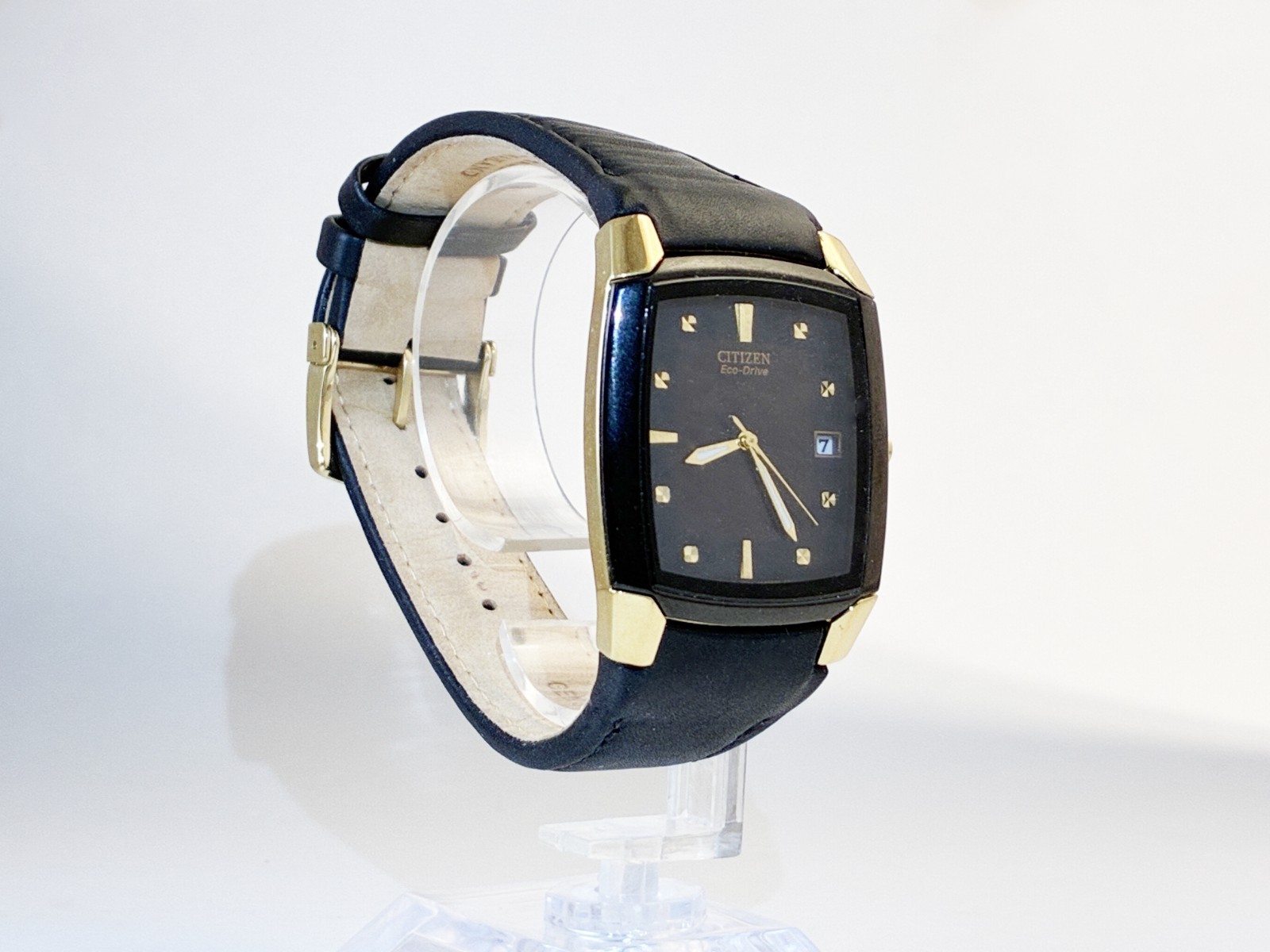 Excellent Citizen Eco Drive Mens Black & Gold Date Formal Dress Watch BM6574-09E