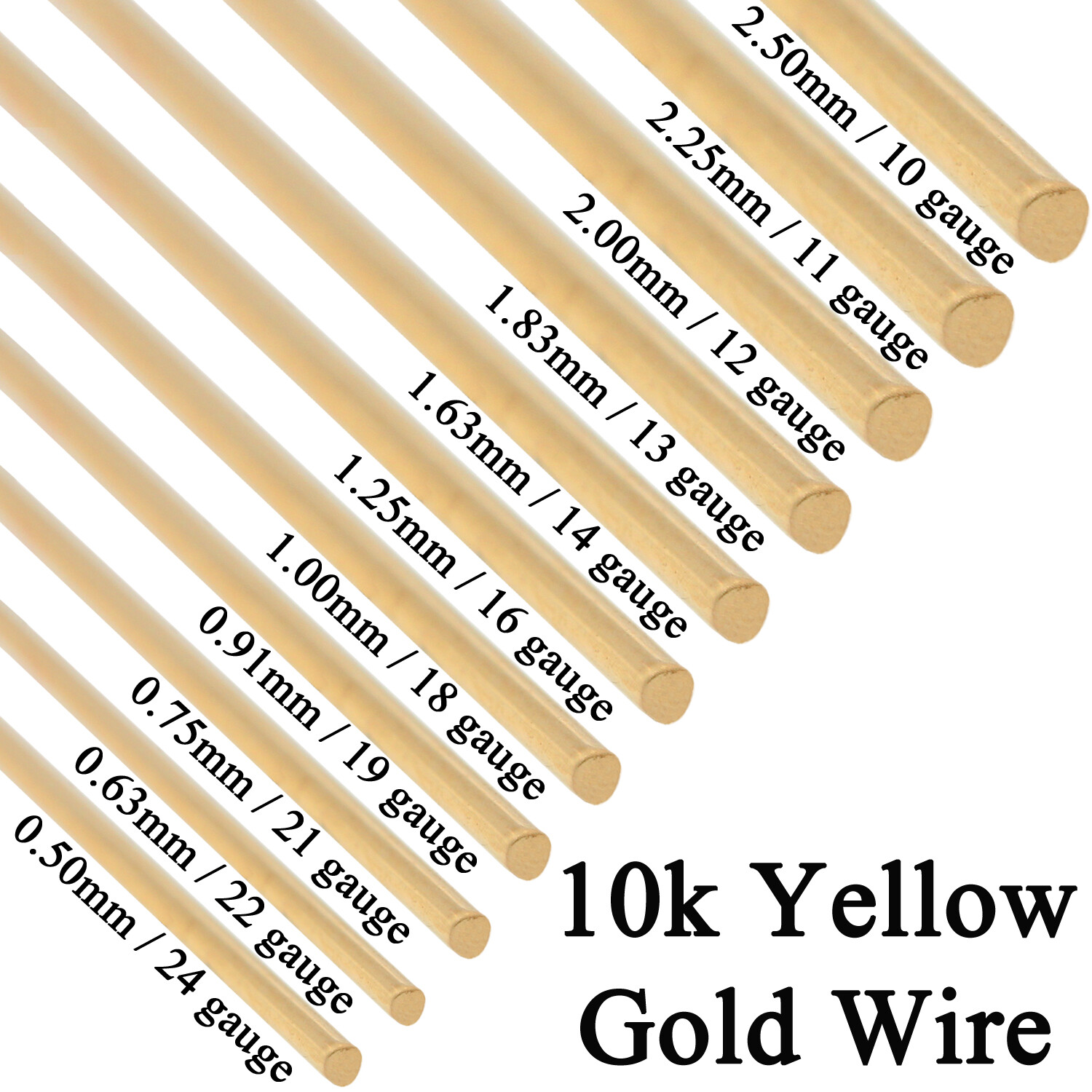 10K Solid Yellow Gold Round Wire Half Hard 1 Inch 10ga – 24 Gauge 0.5mm – 2.5mm