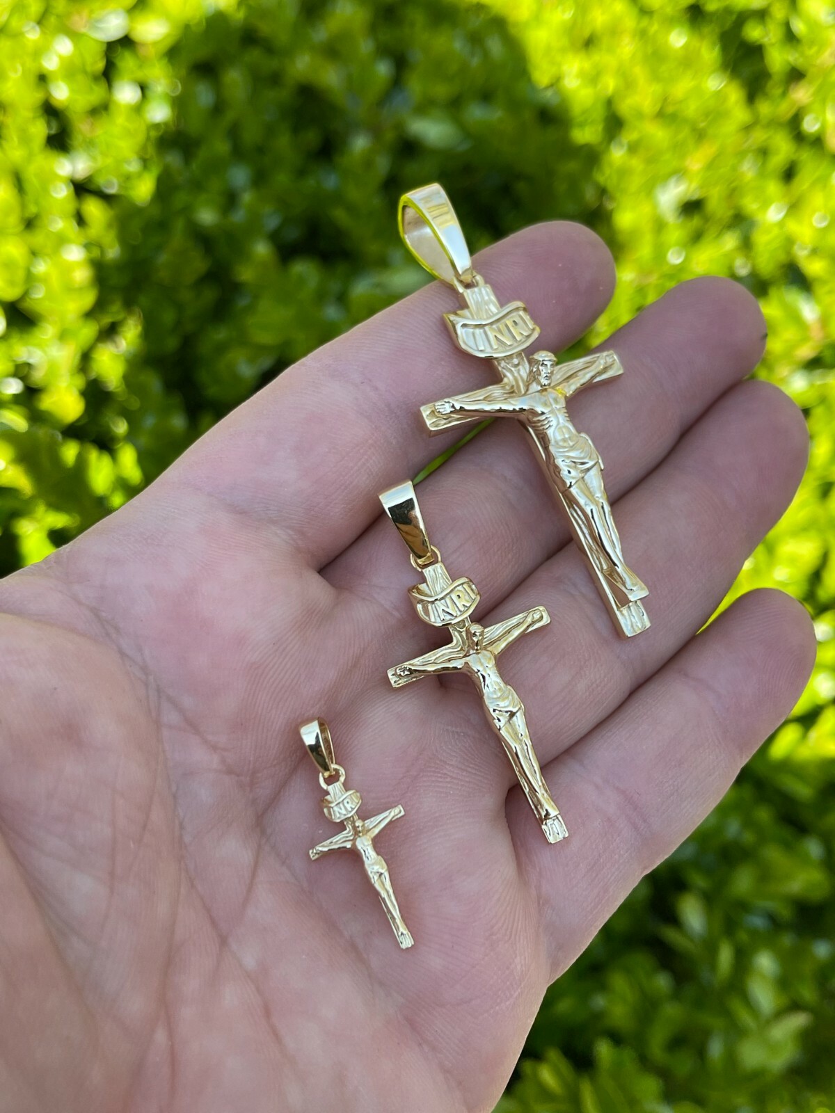 14k Gold Plated Solid 925 Silver Cross Jesus Piece Crucifix Pendant Necklace