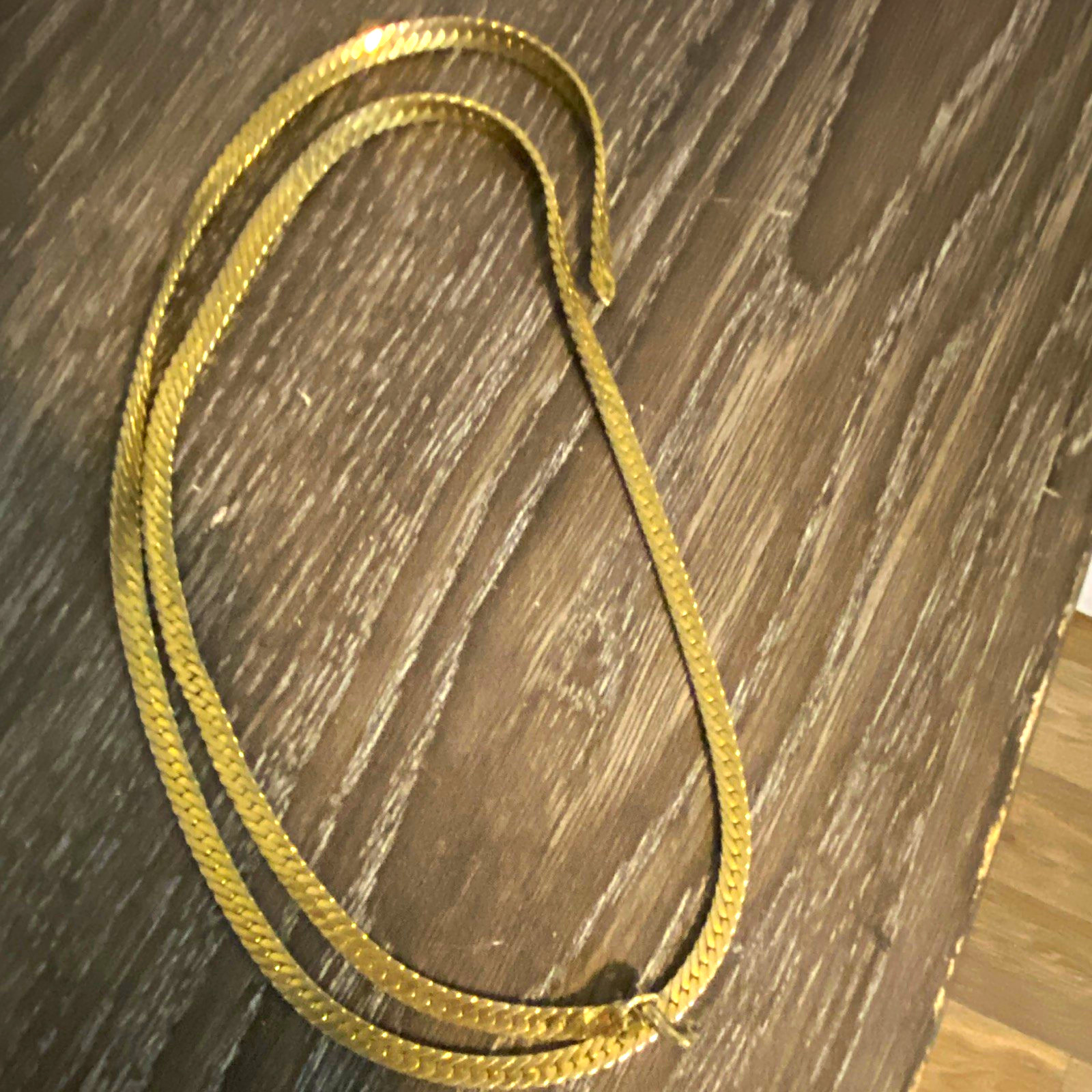 Gold Tone Herringbone Chain Necklace, Metal, No Stone, 0 Gemstones