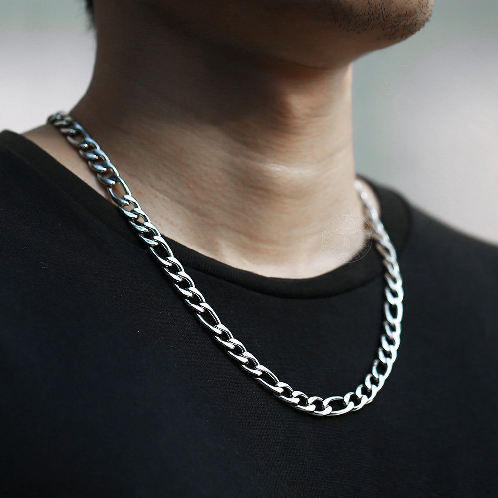 3/5/7/9mm Silver Stainless Steel Figaro Chain Necklace Choker Men Women 16-30″