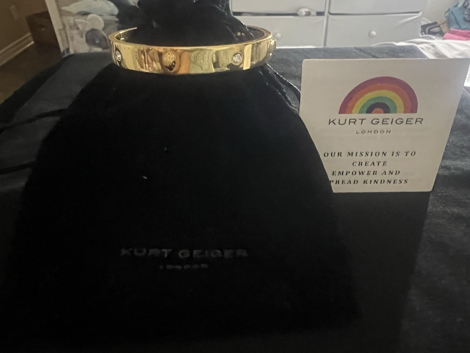 Kurt Geiger Eagle Bangle Bracelet Gold Tone NWT Rhinestone & Eagle Detail