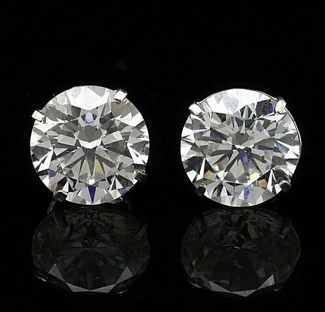 8.00 Ct Round Cut FL/D Lab Created Stud Earrings 14k White Gold Push Back 10mm