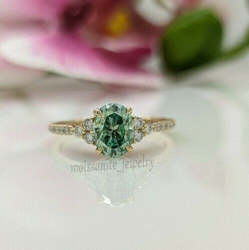 Oval Cut 2.20Ct Green Sapphire 14k Yellow Gold Vermeil Engagement Ring For Her
