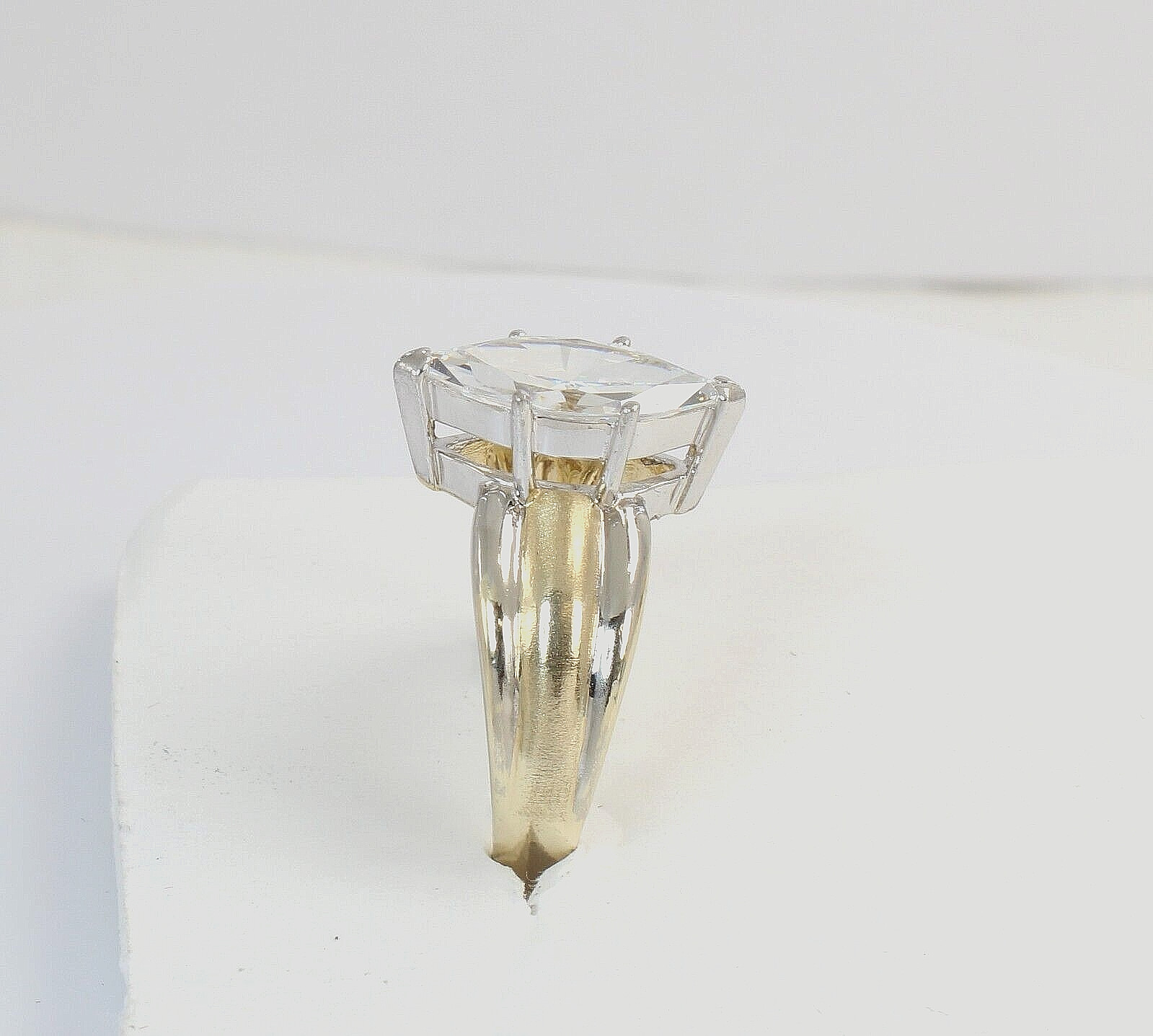 2-Tone 14k Solid Gold 3ct Marquise CZ Engagement Big Cocktail Ladies Ring Size 8