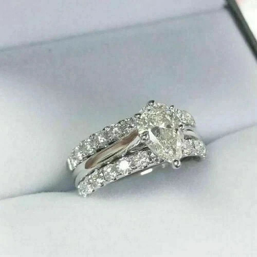 2.50 CT Pear Cut Lab Created Moissanite Wedding Bridal Ring In14K White Gold
