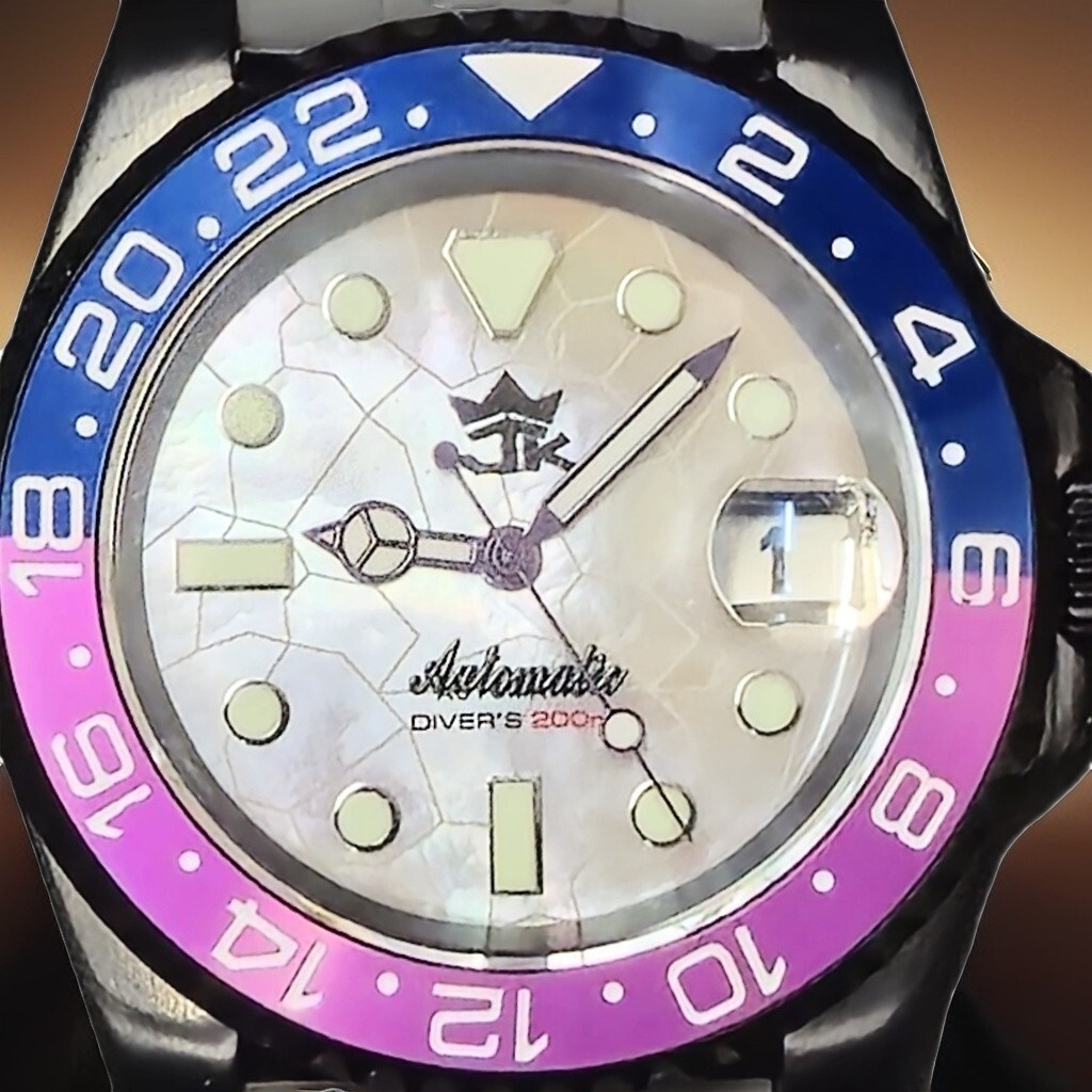 40mm Watch Black PVD Coated SS Automatic 24 Jewel Sapphire Crystal Seiko MVT