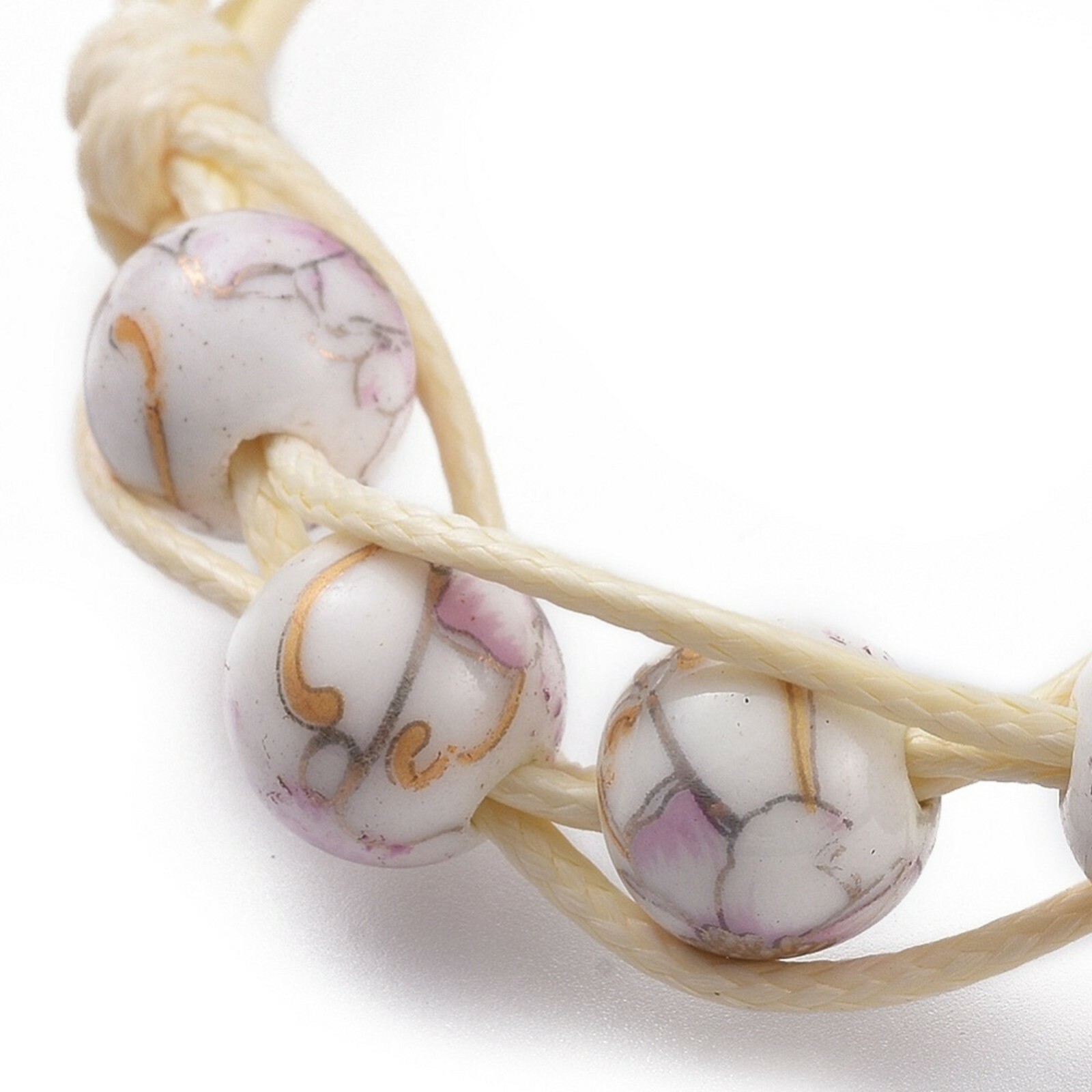 Handmade Printed Porcelain Round Beads Waxed Polyester Cord Bracelets.5~7mm wide